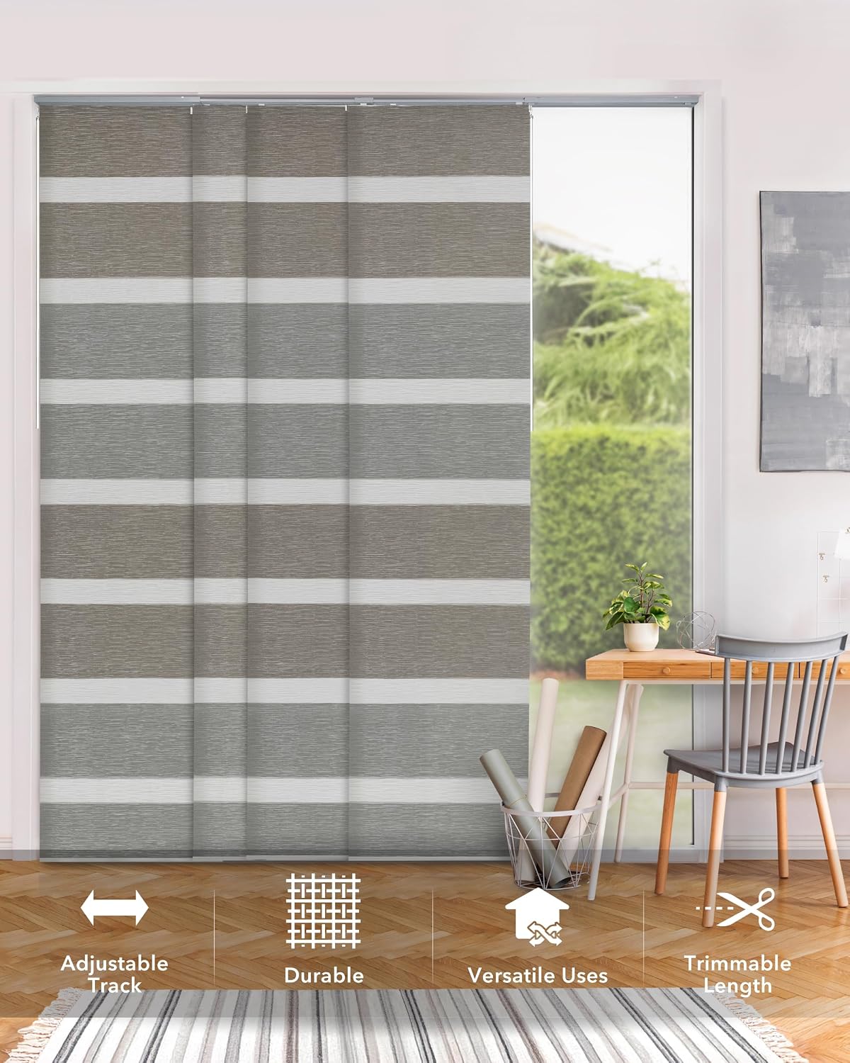 Vertical Blinds Woven 45.8"-86" x 96", Limestone | Natural Woven Fabric for Patio Doors with Adjustable Track and Trimmable Panels Up to 96"