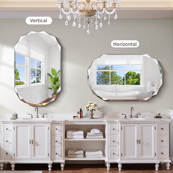 GLASHOM Frameless Bathroom Mirror, 30x48 inch Beveled Bathroom Mirror Wall - Image 6