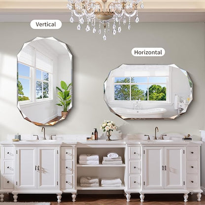 GLASHOM Frameless Bathroom Mirror, 30x48 inch Beveled Bathroom Mirror Wall - Image 6