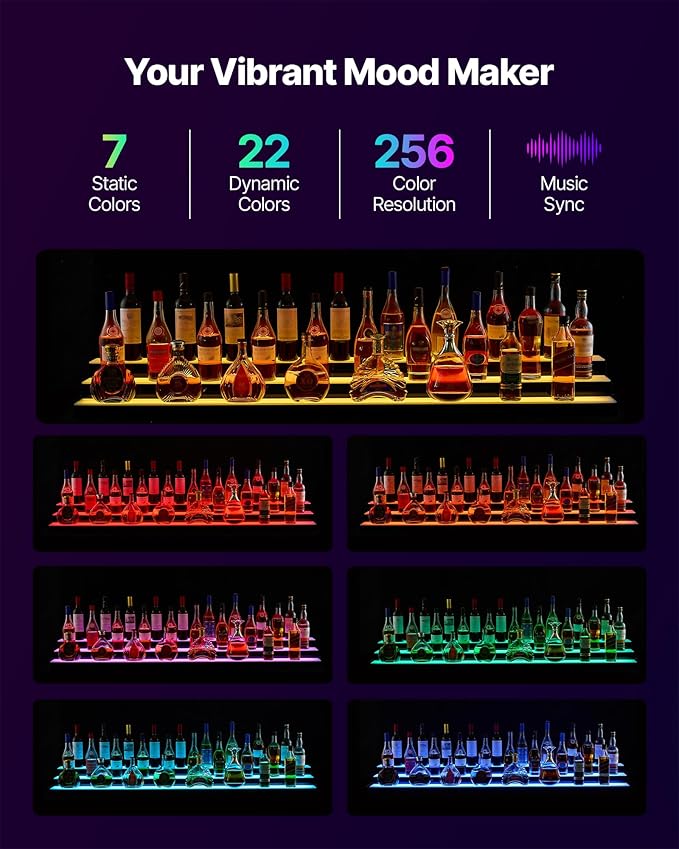 VEVOR LED Lighted Liquor Bottle Display, 3 Tier 70 Inch, Illuminated Home Bar - Image 4