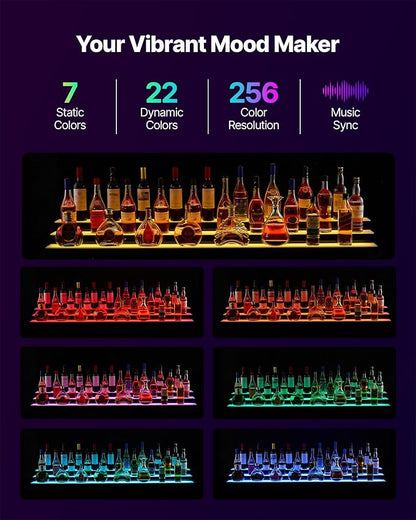 VEVOR LED Lighted Liquor Bottle Display, 3 Tier 70 Inch, Illuminated Home Bar - Image 4