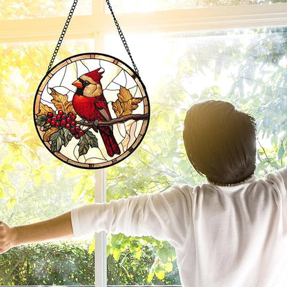 DASTOLL Stained Glass Window Hanging, Birds on a Branch Cardinal Sun Catchers - Image 4