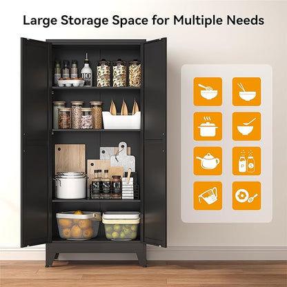 COFaR 61" Tall Pantry Cabinet in Black, Modern Storage Cabinet - Image 6
