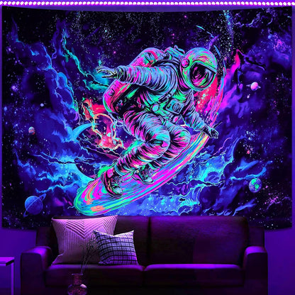 kampdream Astronaut Space Surfer Tapestry, Cosmic Galaxy Planet Art Wall Hanging, Cool Decor Poster for Men's Bedroom/Dorm, 48x36 Inch