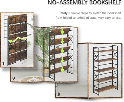 4NM Extra Wide 5 Tiers No Assembly Book Shelves, 51.2" H Folding Bookshelf - Image 6