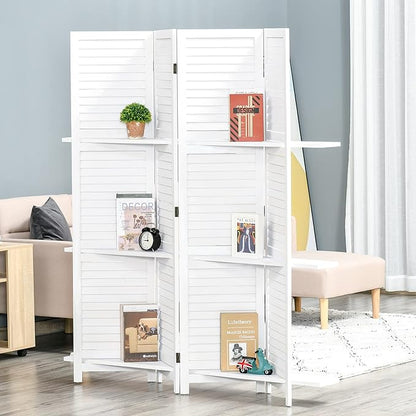 HOMCOM Room Divider, 4 Panel 67" Tall Wood Privacy Screen - Image 2
