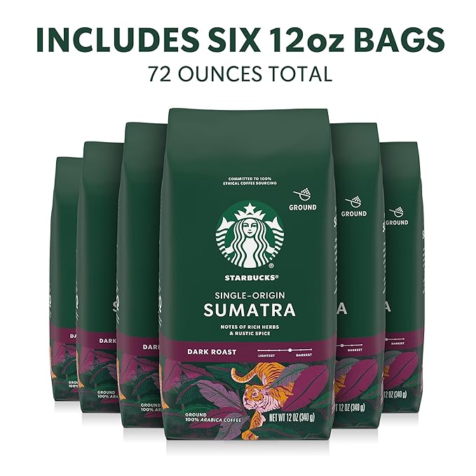 Starbucks Ground Coffee, Dark Roast Hot or Iced Coffee, Single-Origin Sumatra - Image 2