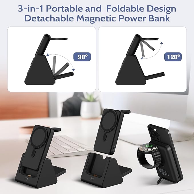 Smtcsl 3-in-1 Wireless Charging Station: Portable 5000mAh Power Bank Charger - Image 4