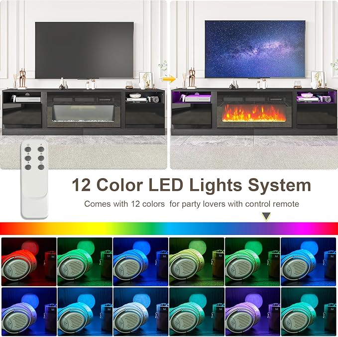 Fireplace TV Stand with 36" Electric Fireplace, LED Light Entertainment Center - Image 4