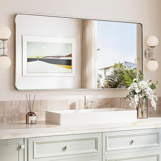 TokeShimi 48x24 Brushed Nickel Bathroom Mirror by RefinedBathroomAccessories