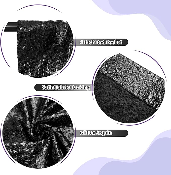 SquarePie Sequin Backdrop Curtain Less Transparent Sparkly Photo Booth Photog...