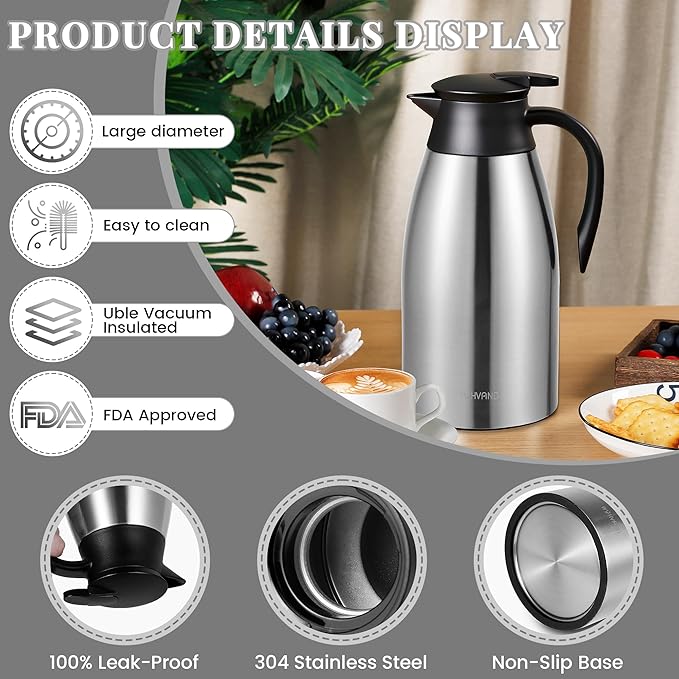 68 Oz Thermal Coffee Carafe, Stainless Steel Insulated Vacuum coffee crafts to - Image 6
