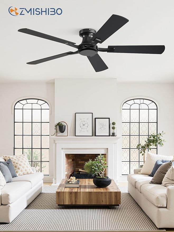 ZMISHIBO 52 Inch Ceiling Fan No Light, Flush Mount Low Profile, Modern Black - Image 7