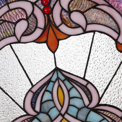 Bieye Lady Astor Demi-Lune Half-Round Window Panel Tiffany Style Stained Glass Hangings for Home Décor 36" W x 18" H W10035