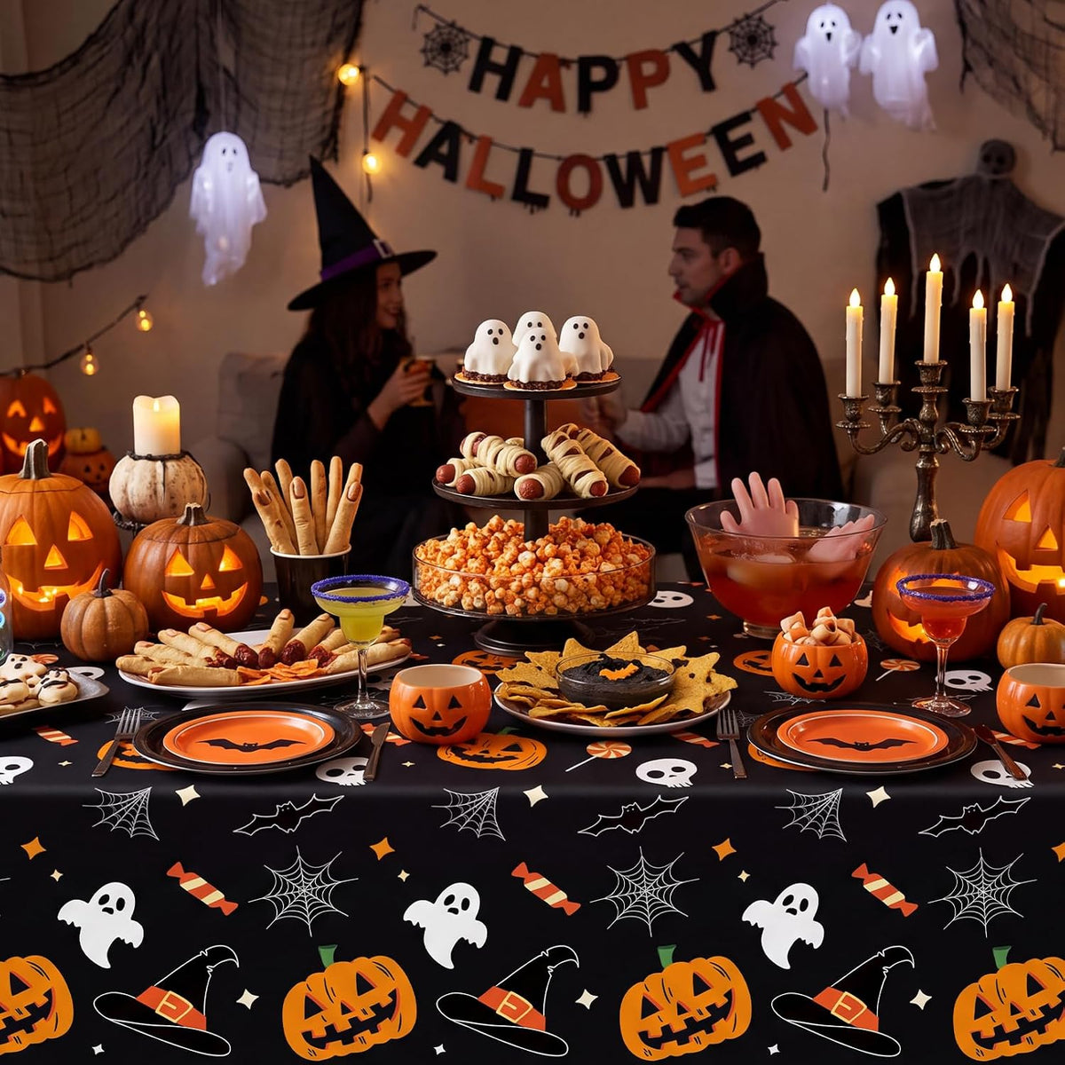CXPSINC 54 Inch X 300 Feet Plastic Table Cover Roll Disposable Halloween Tabl...