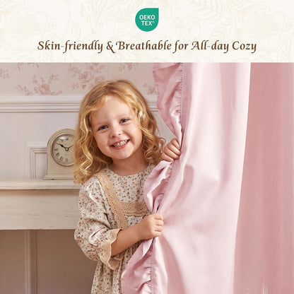 Pink Ruffle Curtains 52x90 Long 2 Panels for Girls Room | Vintage Shabby Chic Romantic Drapes for Nursery, Light Filtering Privacy Window Treatments for Vanity Room, Bathroom