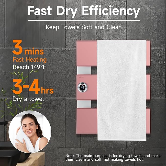 P&Bhusri Electric Heated Towel Rack, Fast Heating and Drying - Image 3