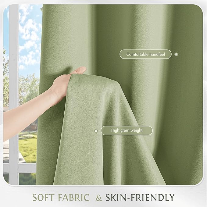 Beauoop Sage Green 100% Blackout Curtains 63 Inch Long 2 Panels - Image 7