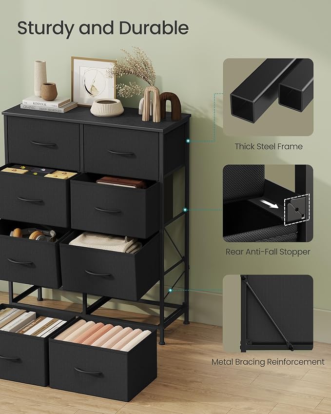 SONGMICS Dresser for Bedroom, Chest of Drawers, 8 Non-Woven Fabric Drawers - Image 6