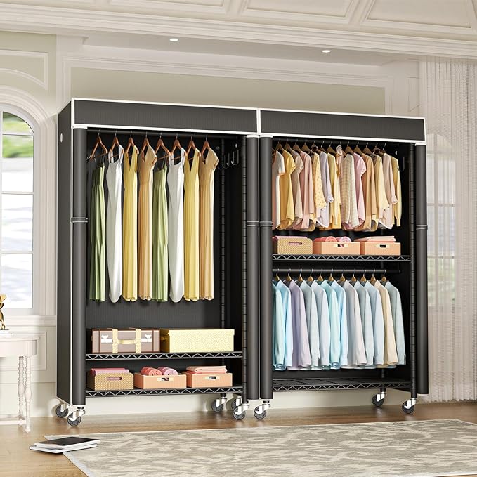 FUTASSI Clothing Rack with Cover, P1C Rolling Closets with Wheels, Metal - Image 4