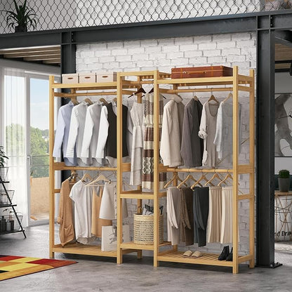 Homykic Bamboo Closet System Clothes Rack, Large Freestanding Garment Rack - Image 3