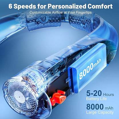 AI Portable Neck Fan with 6 Powerful Speeds, 8000mAh Battery Operated USB-C - Image 5