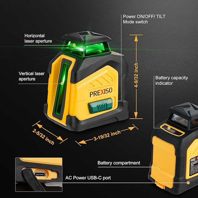 PREXISO 360° Laser Level with Tripod, 100Ft Dual Power Self Leveling Cross Line - Image 6