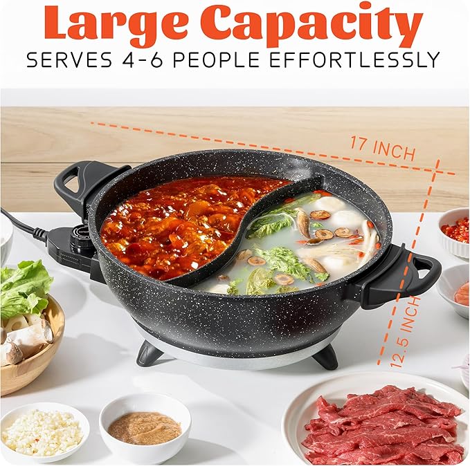 TWIN™ Electric Hot Pot with Divider | EvenHeat Cast Aluminum Non-Stick Pot - Image 8