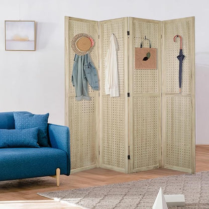 ECOMEX 4 Panel Room Divider, 5.6Ft Pegboard Display Wooden Room Divider Folding - Image 9