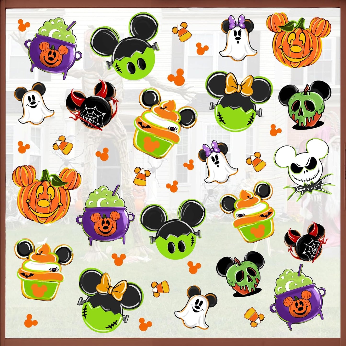 Mfault Halloween Jack Window Clings 9 Sheets, Jack O Lantern Pumpkin | Cupcake Stickers Decals Decorations, Skull Ghost Cauldron Funny Holiday Home Kitchen Decor