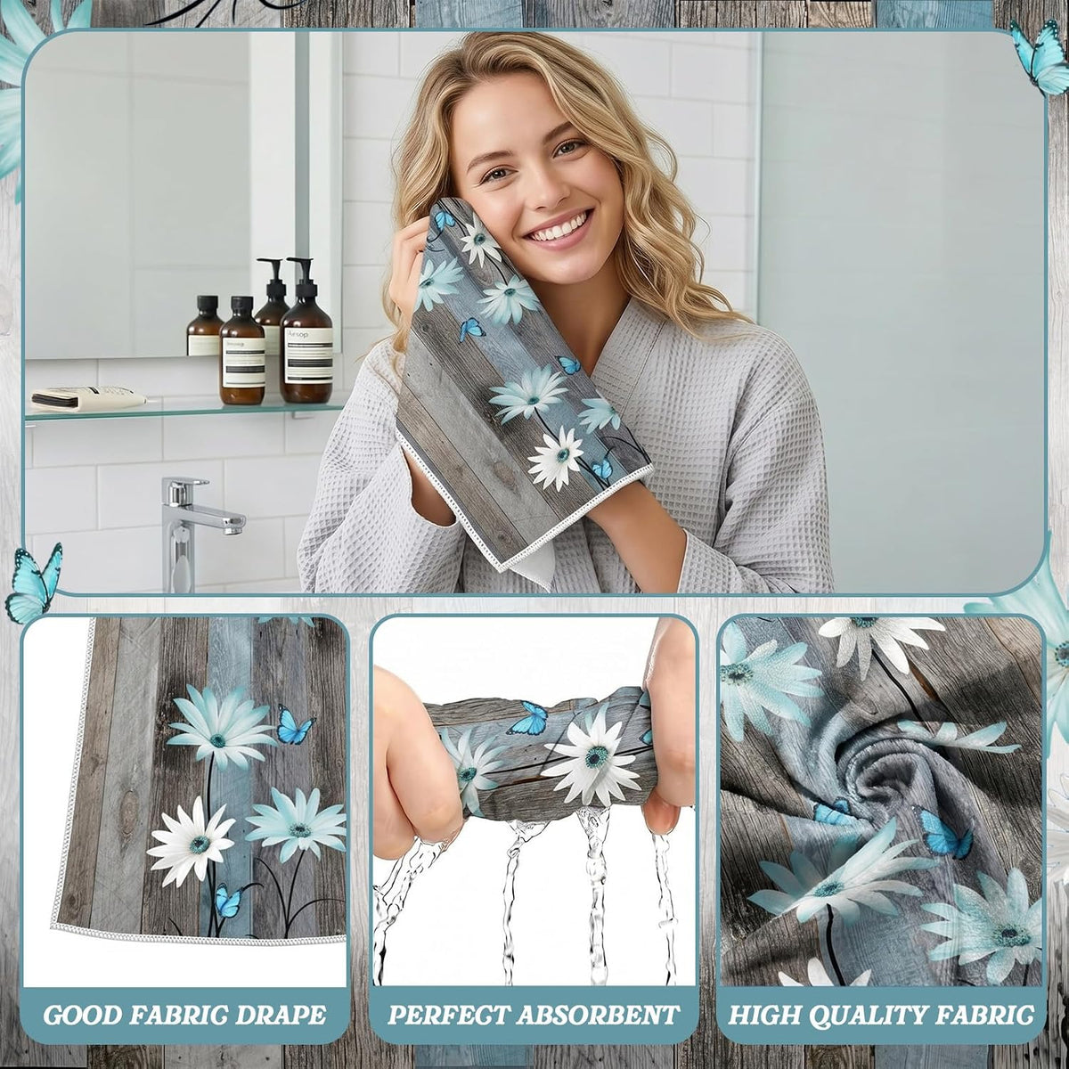 Britimes Bathroom Sets with Shower Curtain and Rugs Set of 10 Teal Wooden