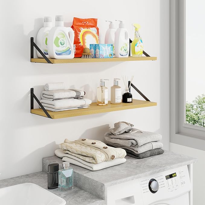 Axeman 30 Inch Floating Shelves | 10 Inch Deep Oak Wall Shelves Set of 2 | 30" - Image 2