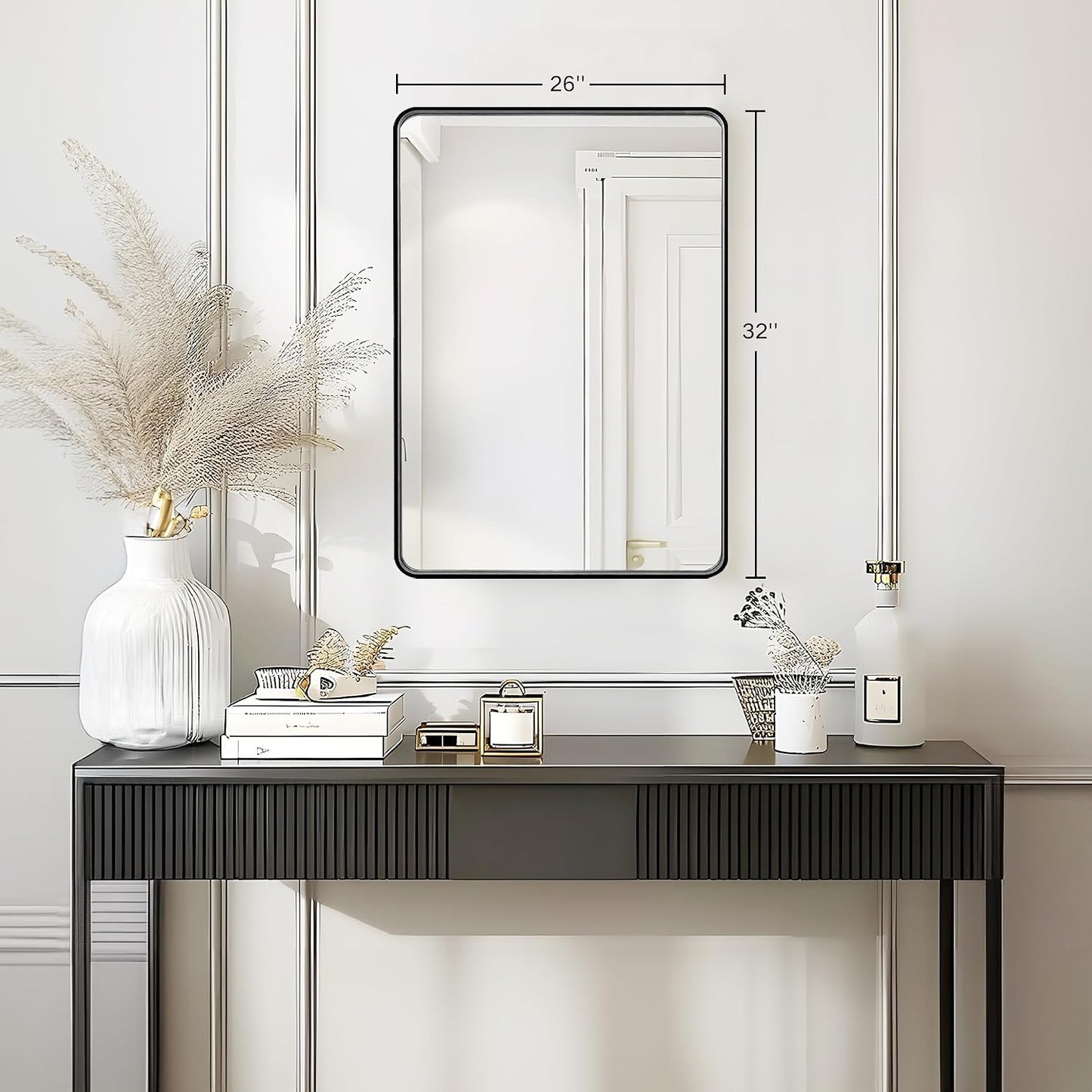 Black Bathroom Vanity Mirror Over Sink 26x32, Wall Mounted Mirror | Rosynee Matte Metal Framed Rectangle Mirror for Living Room, Bedroom, Restroom, Farmhouse, Hallway, Entryway Decor