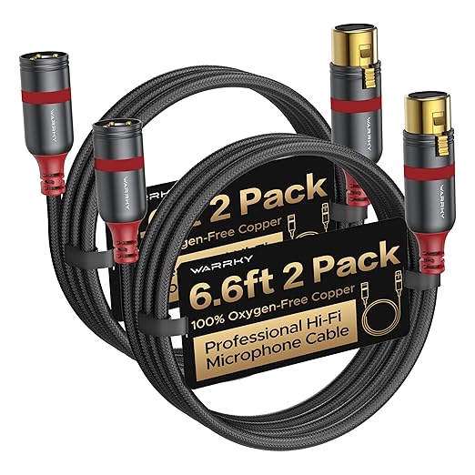 Warrky XLR Cables 6ft 2 Pack Balanced Microphone Cable Male to Female by WARRKY