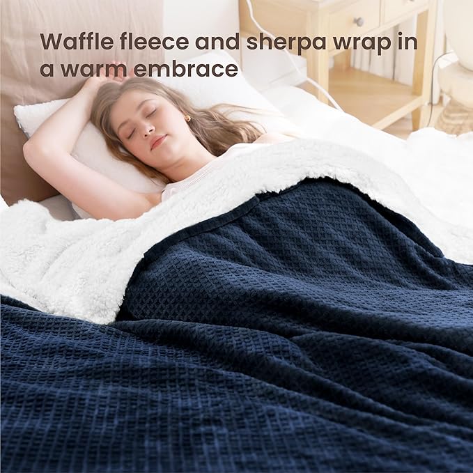 Heated Blanket Electric Blanket Full Waffle, 72x84 Inches Sherpa Fleece Fast - Image 2