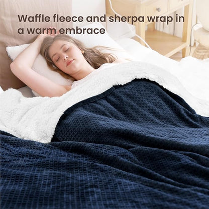 Heated Blanket Electric Blanket Full Waffle, 72x84 Inches Sherpa Fleece Fast - Image 2