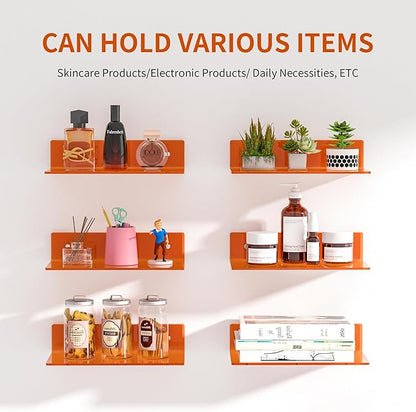 12 Inches Small Orange Wall Shelves Set of 2, Acrylic Floating Shelf - Image 4