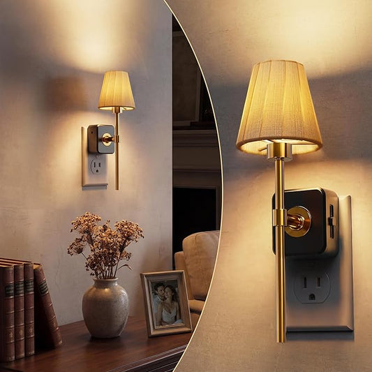 L LOHAS LED Night Lights Plug into Wall, Pleated Fabric Cover Night Light by LLOHASLED