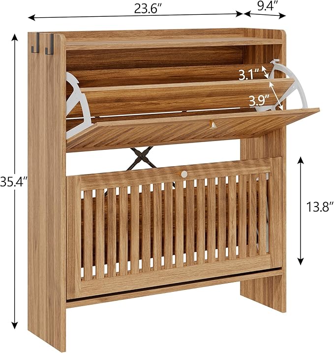 wanan 31.5" Shoe Cabinet with 2 Flip Slatted Drawers, Adjustable & Removable - Image 2
