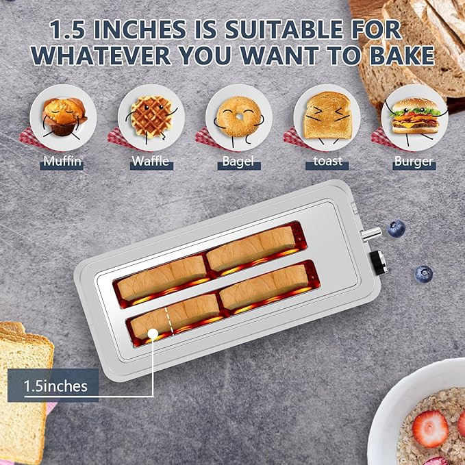 4-Slice Toaster, Extra Wide Long Slot Toaster, 6 Browning Settings, - Image 6
