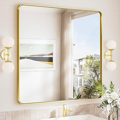TokeShimi 36x36 Brushed Gold Bathroom Mirror, Bathroom Vanity Mirror Square by RefinedBathroomAccessories