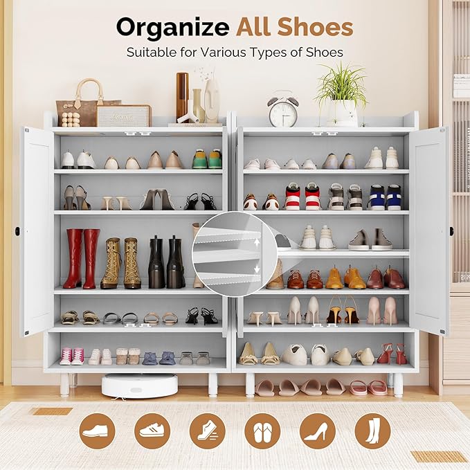 Farmhouse Shoe Cabinet with Doors, 6-Tier Wooden Shoe Organizer with Adjustable - Image 4