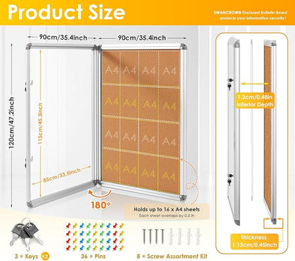 SWANCROWN Enclosed Bulletin Board 48x36 in, Tamperproof Lockable Cork Board - Image 2