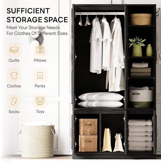LIKIMIO Armoire Wardrobe Closet 70" H, 5 Doors Bedroom Wooden Wardrobe - Image 12
