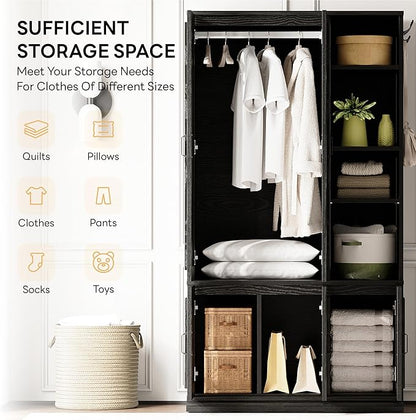 LIKIMIO Armoire Wardrobe Closet 70" H, 5 Doors Bedroom Wooden Wardrobe - Image 12