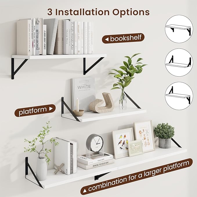 Axeman Deep Floating Shelves | 24 Inch White Wall Shelves Set of 2 | 10 Inch - Image 4