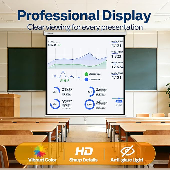 VIVOHOME 120 Inch 1:1 Pull Down Projector Screen, HD 4K Retractable Movie Screen - Image 6