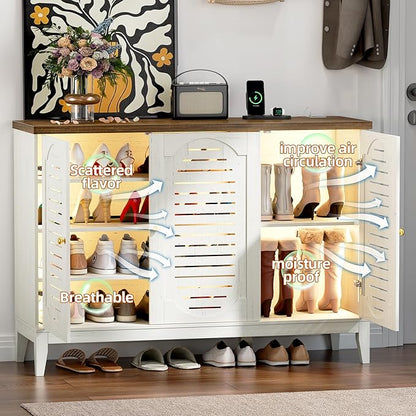 Vlsrka Shoe Cabinet with 3 Doors, Narrow Wooden Shoe Cabinet, Outdoor Hidden - Image 7