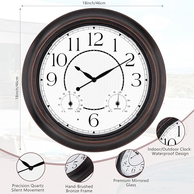 Koosome Outdoor Clocks Waterproof 18 Inch, Large Wall Clock - Image 3
