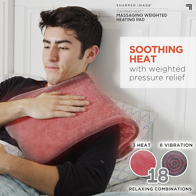 Calming Heat Massaging Vibrations Weighted Heating Pad by Sharper Image | - Image 2